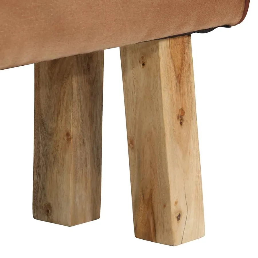 Banc saut de cheval 160 cm Marron Cuir véritable et bois acacia - 6