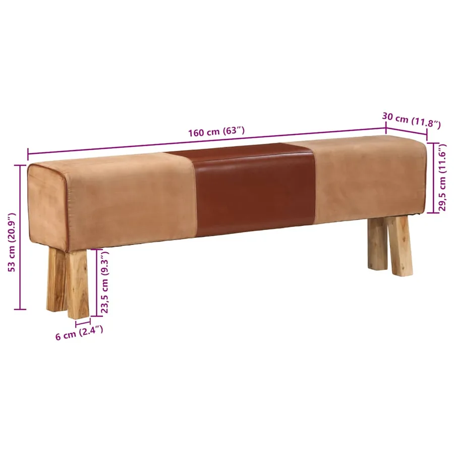 Banc saut de cheval 160 cm Marron Cuir véritable et bois acacia - 8