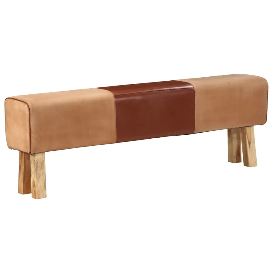 Banc saut de cheval 160 cm Marron Cuir véritable et bois acacia - 9
