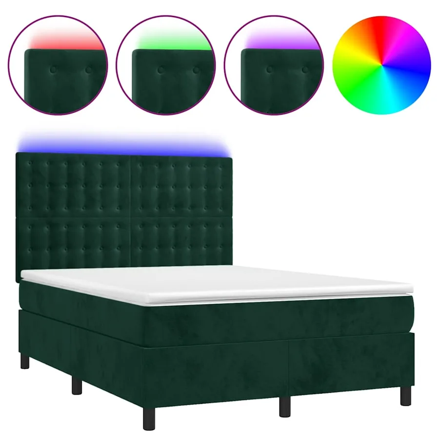 Sommier à lattes de lit matelas et LED Vert foncé 140x200 cm - 2