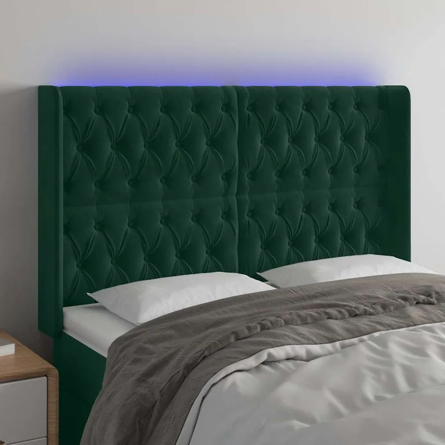 Tête de lit à LED Vert foncé 163x16x118/128 cm Velours