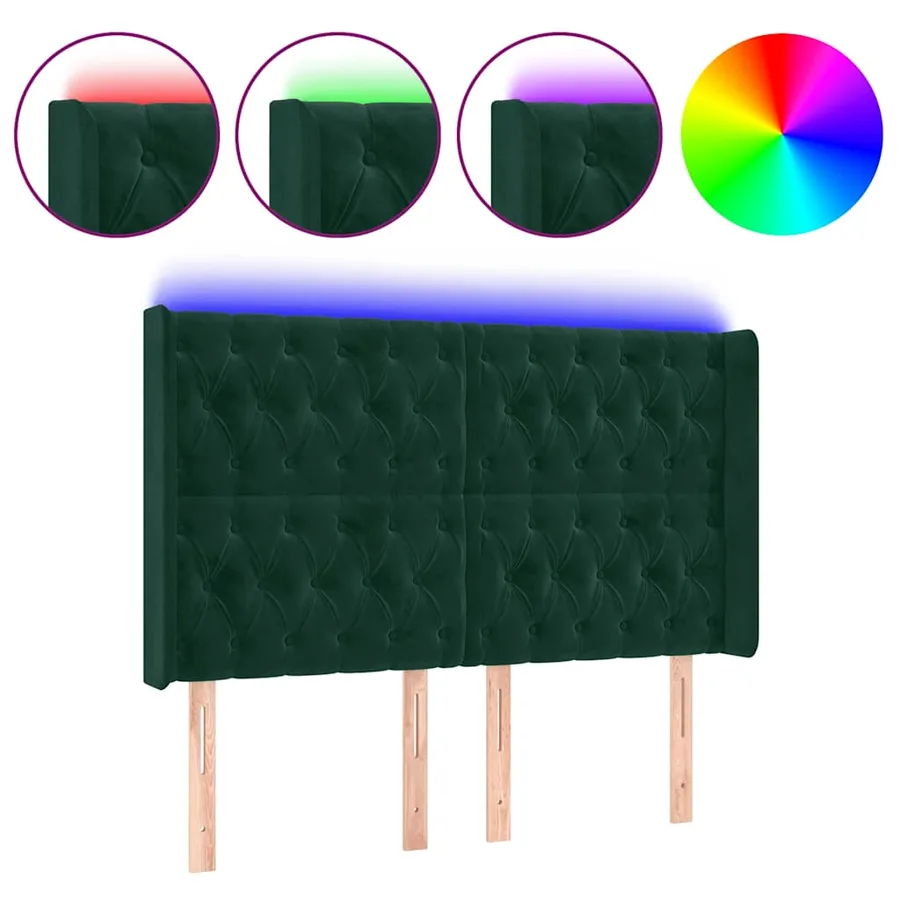 Tête de lit à LED Vert foncé 163x16x118/128 cm Velours - 2