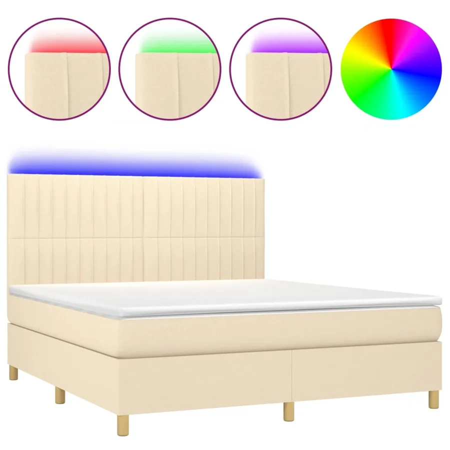 Sommier à lattes de lit et matelas et LED Crème 160x200cm Tissu - 2