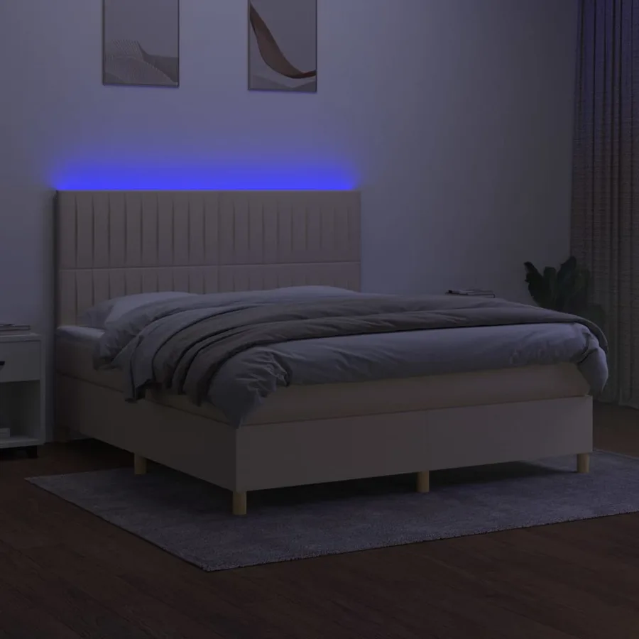 Sommier à lattes de lit et matelas et LED Crème 160x200cm Tissu - 4