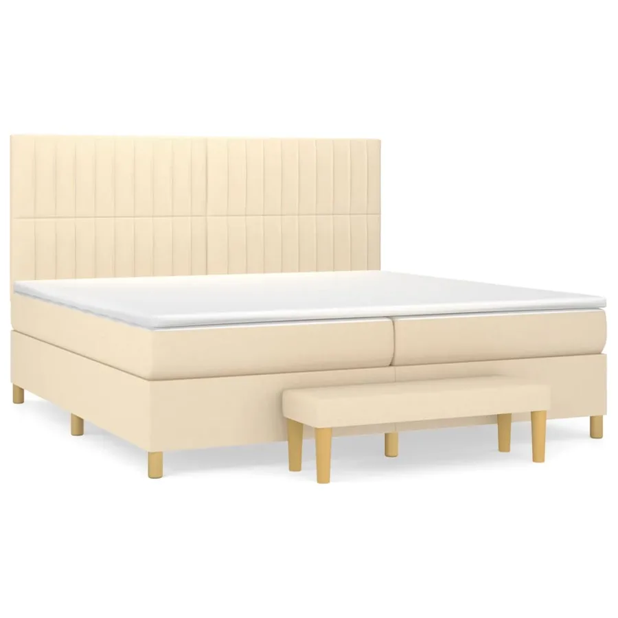 Sommier à lattes de lit avec matelas Crème 200x200 cm Tissu - 2