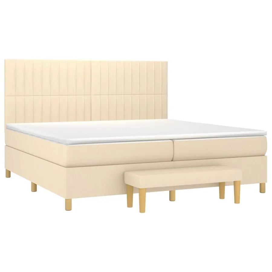 Sommier à lattes de lit avec matelas Crème 200x200 cm Tissu - 3