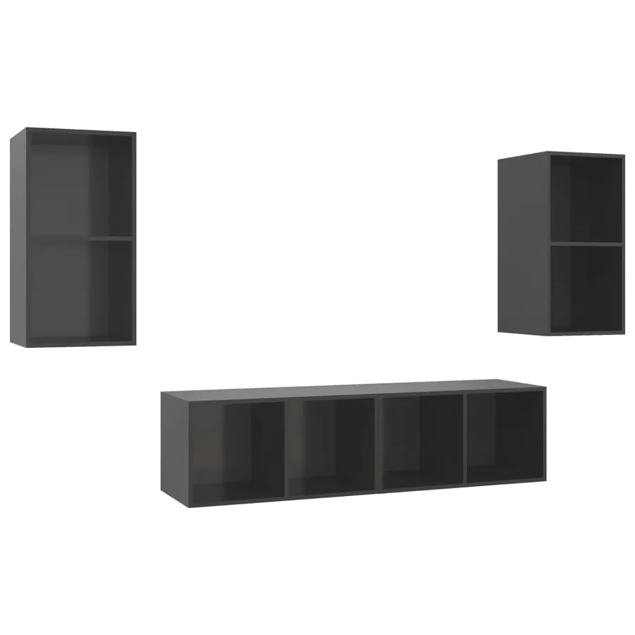 Meubles TV muraux 4 pcs Gris brillant Bois d'ingénierie - 2