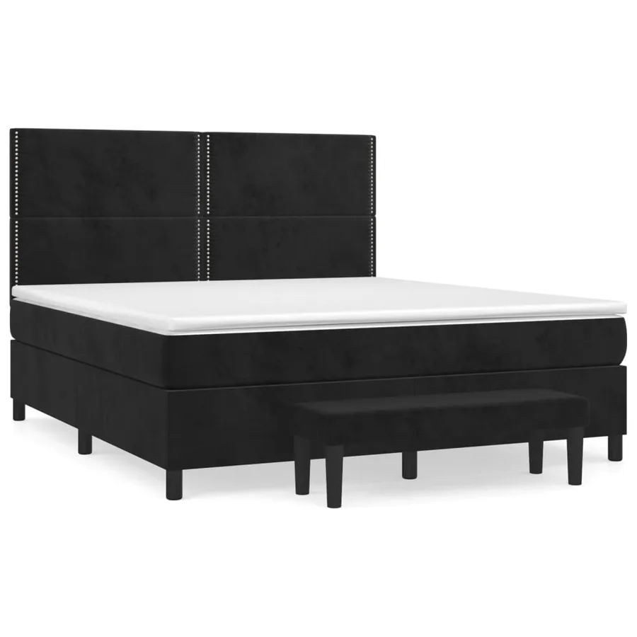 Sommier à lattes de lit avec matelas Noir 180x200 cm Velours - 2