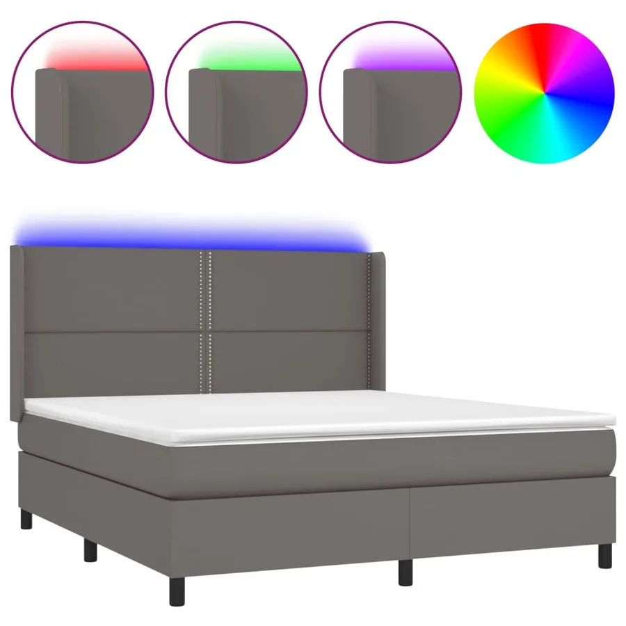 Sommier à lattes de lit matelas LED Gris 180x200 cm Similicuir - 2