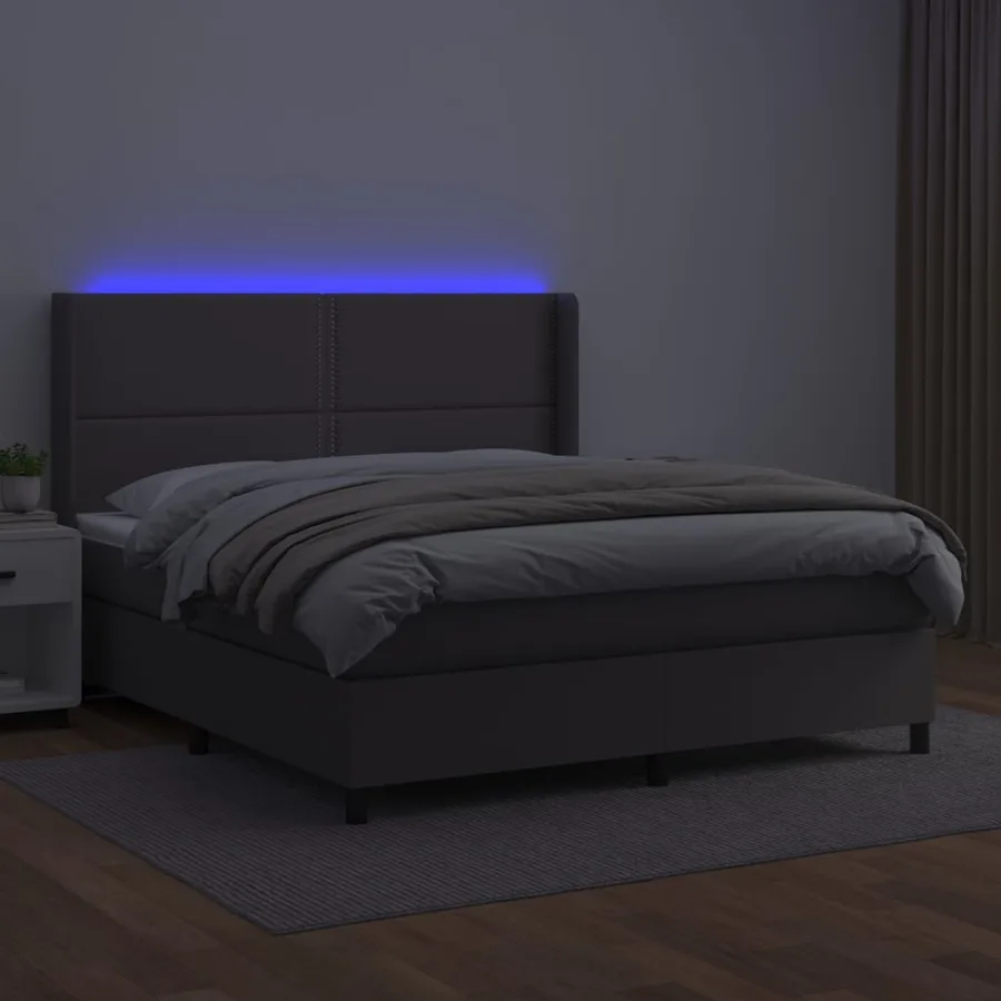 Sommier à lattes de lit matelas LED Gris 180x200 cm Similicuir - 3