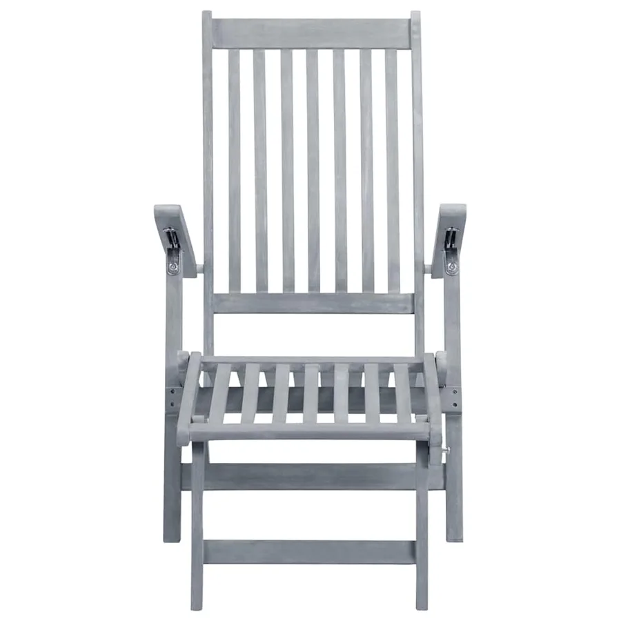 Chaise longue d'extérieur repose-pied et coussin Acacia solide - 3