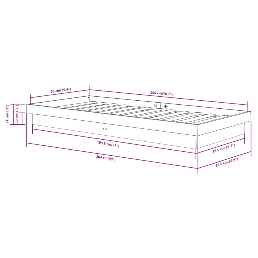 Cadre de lit Bois massif 90x200 cm - 10