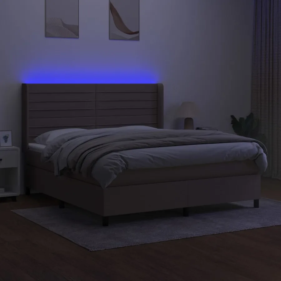 Sommier à lattes de lit matelas et LED Taupe 180x200 cm Tissu - 3