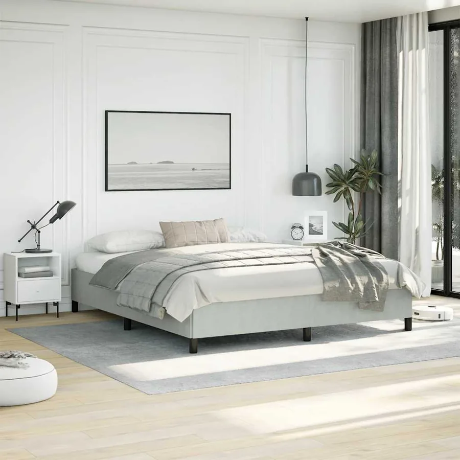 Cadre de lit sans matelas gris clair California velours
