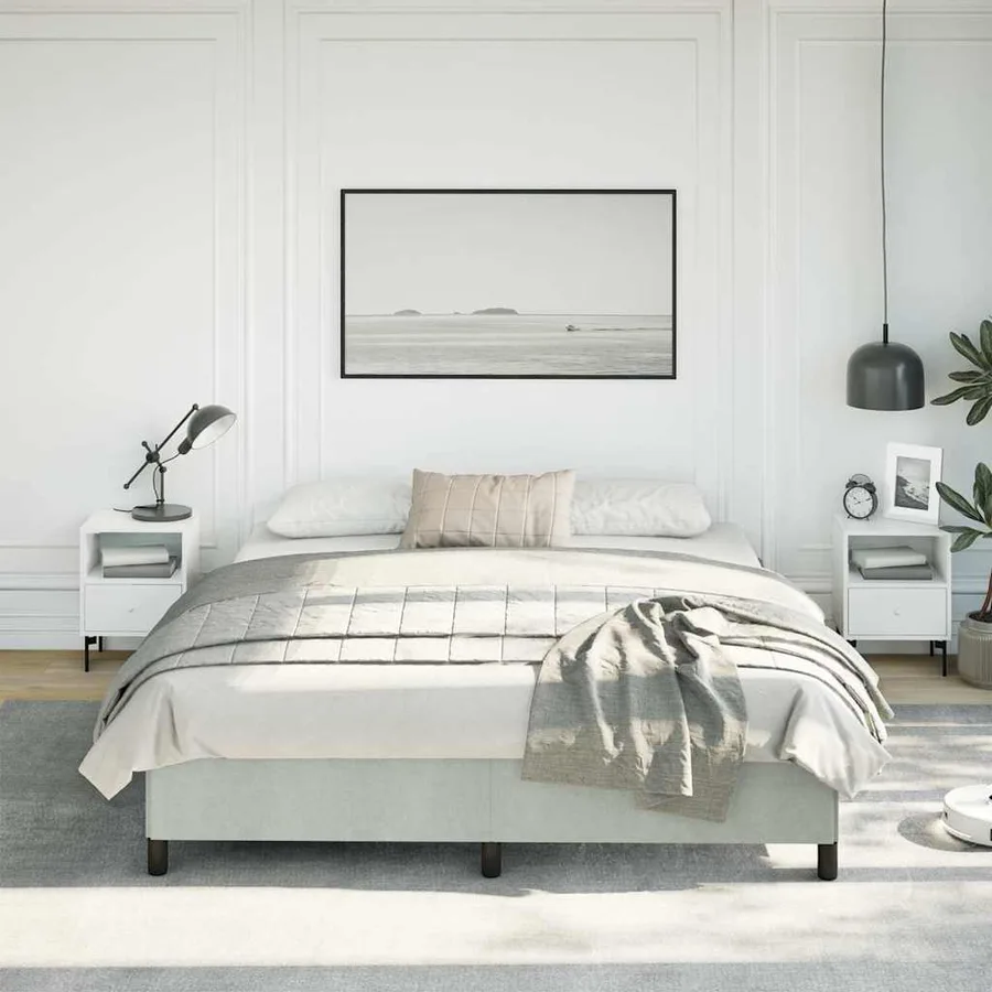 Cadre de lit sans matelas gris clair California velours - 3