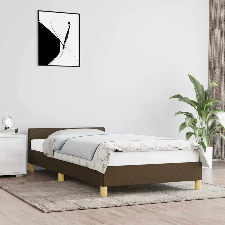 Cadre de lit sans matelas marron foncé 100x200 cm tissu