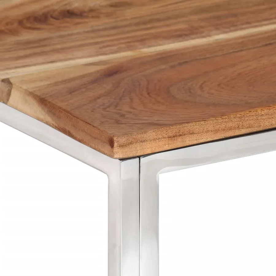 Table basse argenté acier inoxydable et bois massif d'acacia - 4