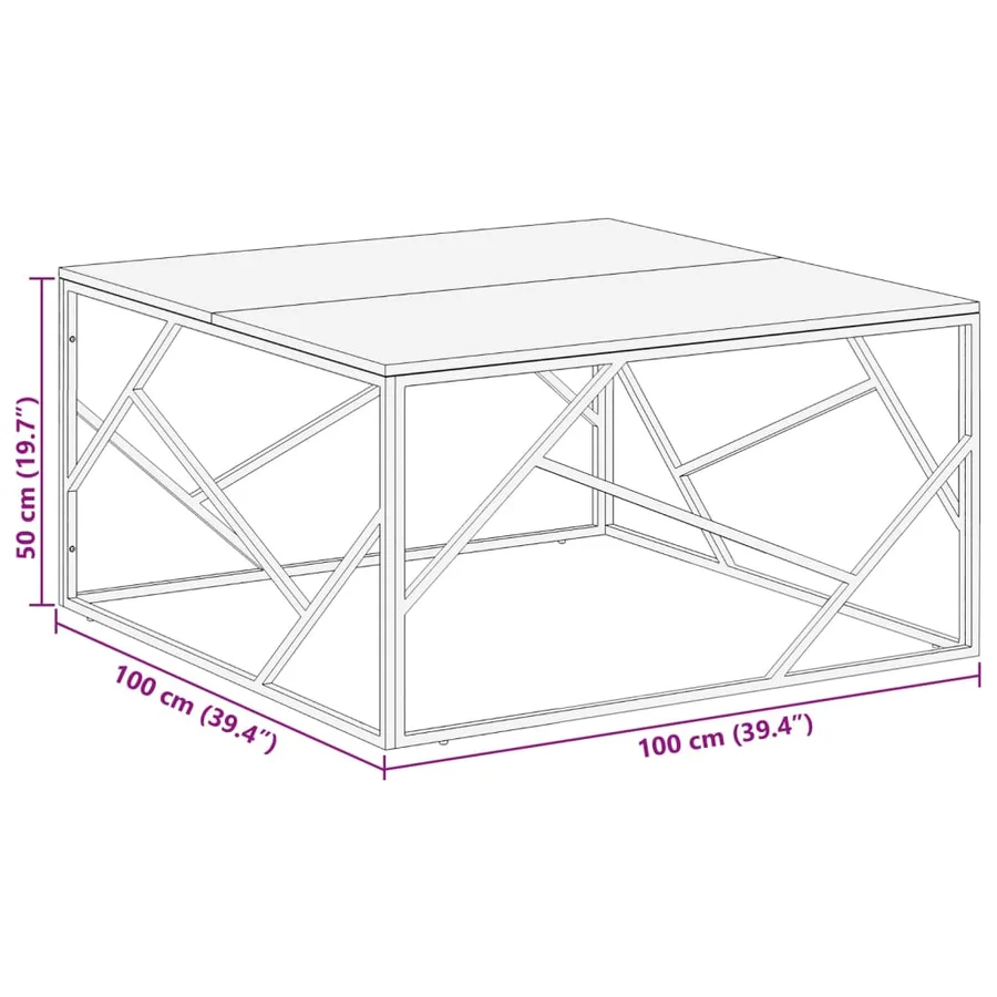 Table basse argenté acier inoxydable et bois massif d'acacia - 8