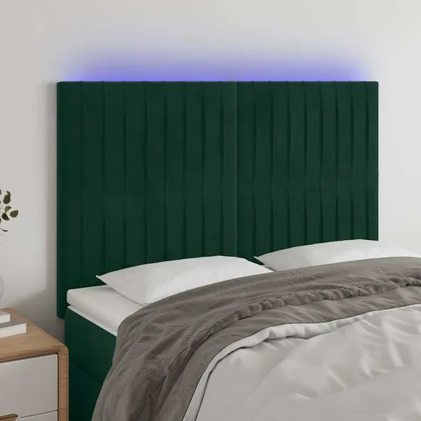 Tête de lit à LED Vert foncé 144x5x118/128 cm Velours