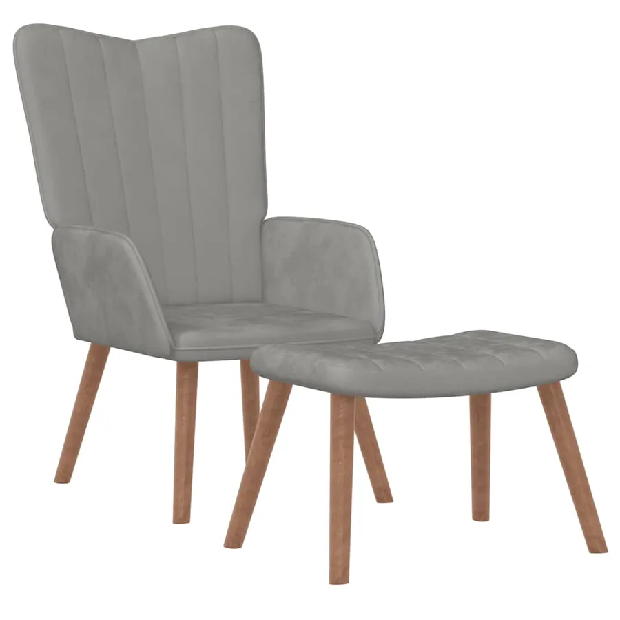 Chaise de relaxation avec repose-pied Gris clair Velours - 2