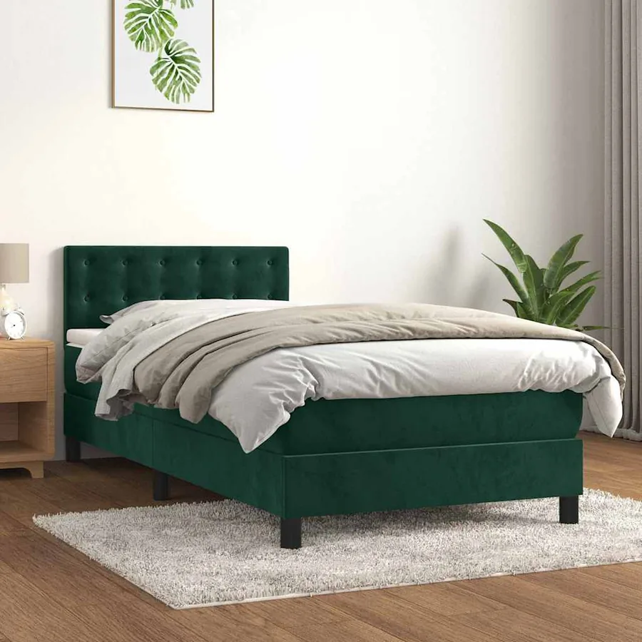 Sommier à lattes de lit avec matelas Vert foncé 90x190 cm