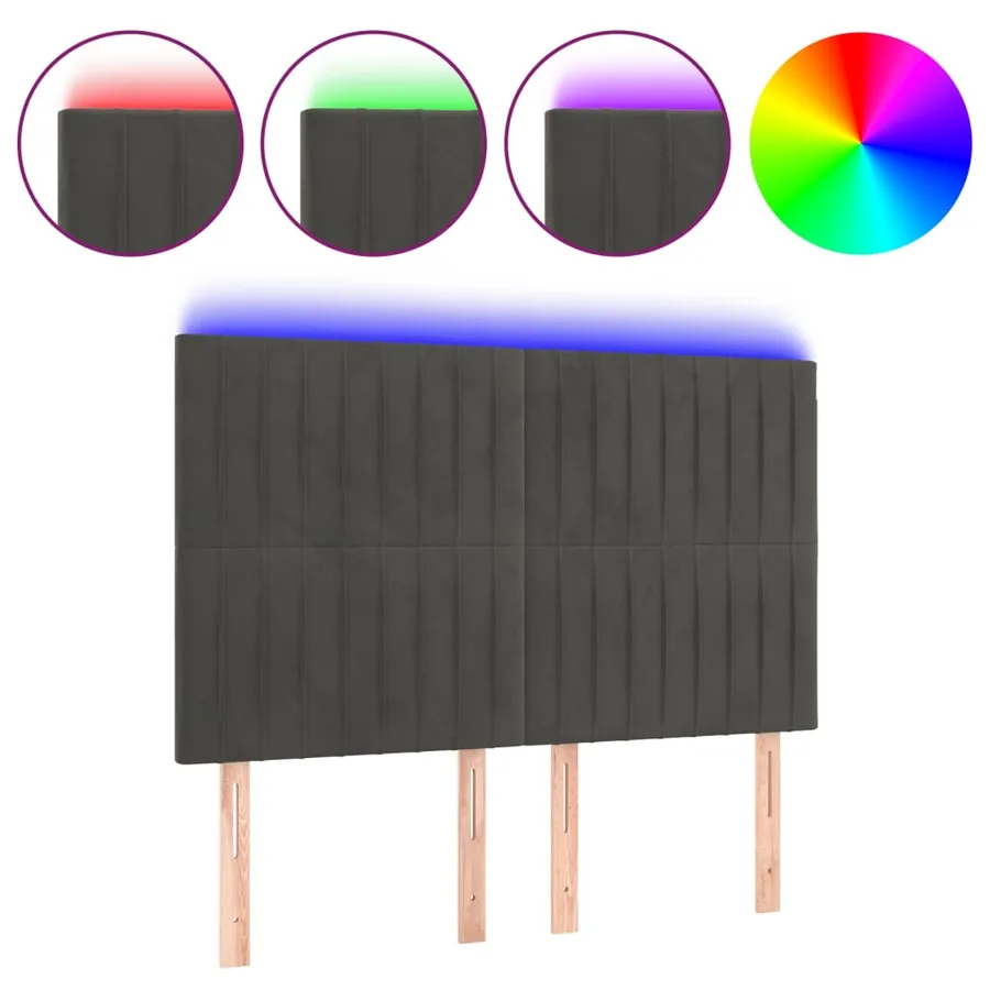 Tête de lit à LED Gris foncé 144x5x118/128 cm Velours - 2