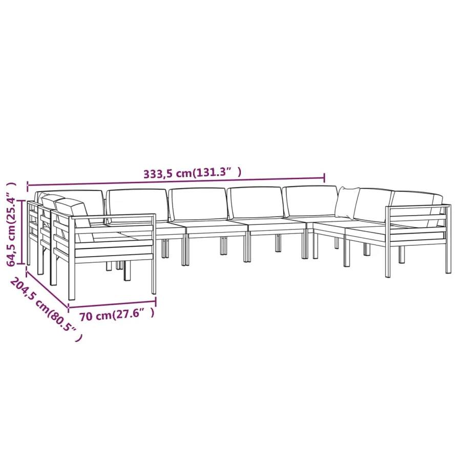 Salon de jardin 9 pcs avec coussins Aluminium Anthracite - 7