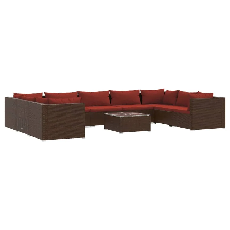 Salon de jardin 10 pcs avec coussins Résine tressée Marron - 2