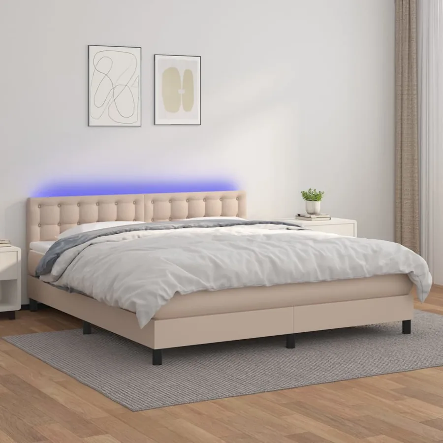 Sommier à lattes de lit avec matelas LED Cappuccino 180x200 cm