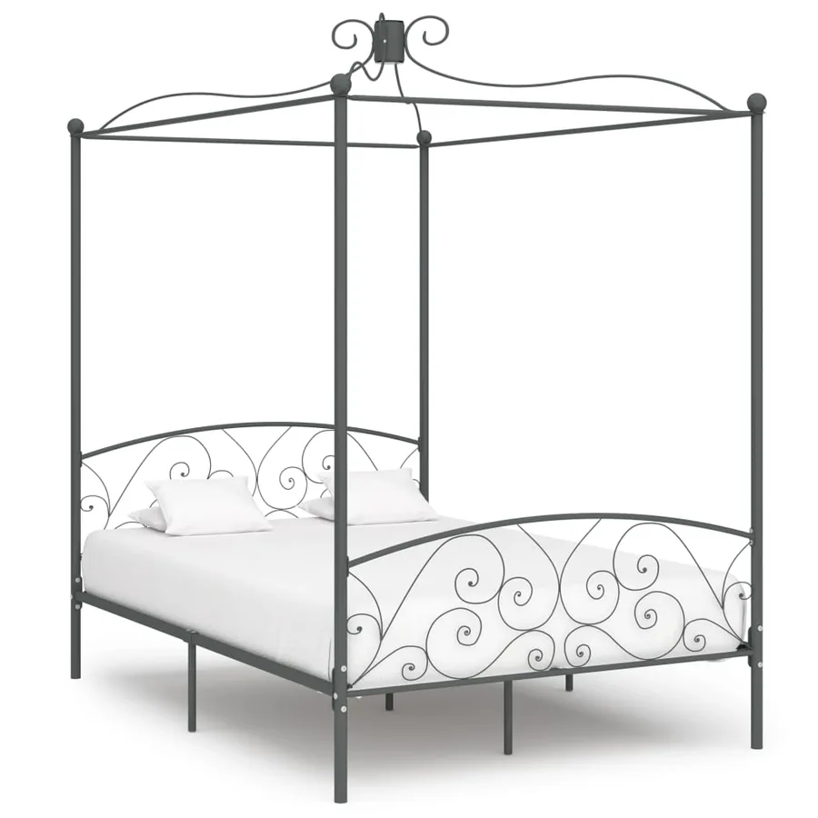 Cadre de lit à baldaquin sans matelas gris métal 140x200 cm
