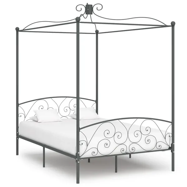 Cadre de lit à baldaquin sans matelas gris métal 140x200 cm