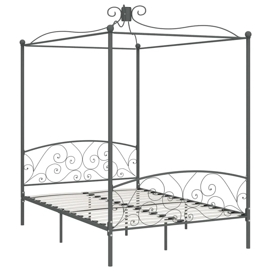 Cadre de lit à baldaquin sans matelas gris métal 140x200 cm - 2