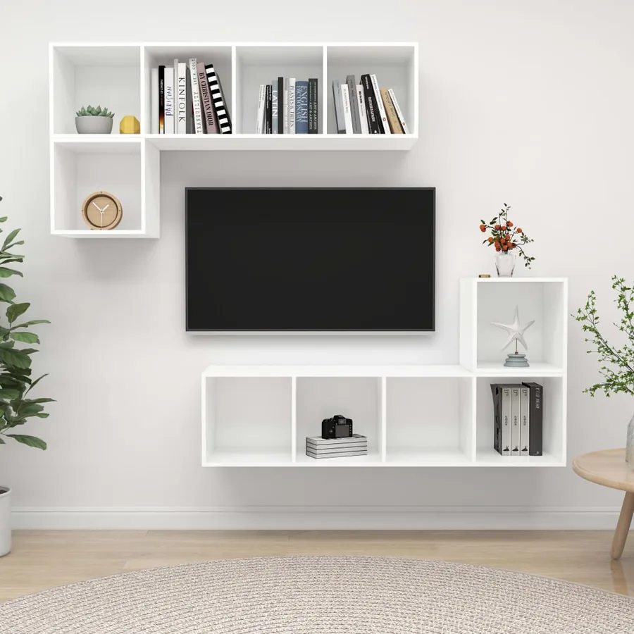Ensemble de meuble TV 4 pcs Blanc Bois d'ingénierie