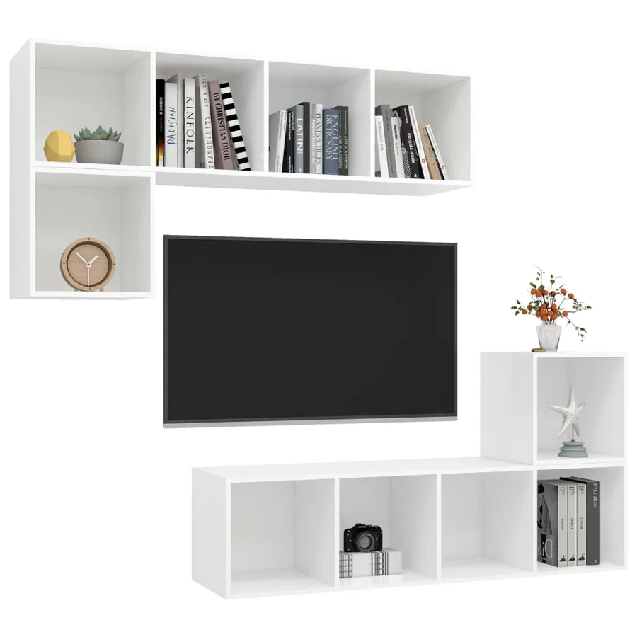 Ensemble de meuble TV 4 pcs Blanc Bois d'ingénierie - 3