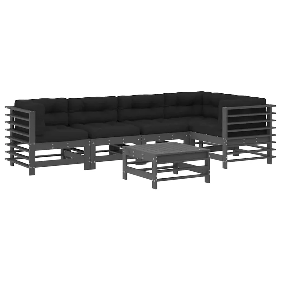 Salon de jardin 6 pcs avec coussins gris bois massif - 2