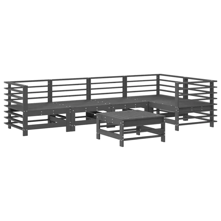 Salon de jardin 6 pcs avec coussins gris bois massif - 3