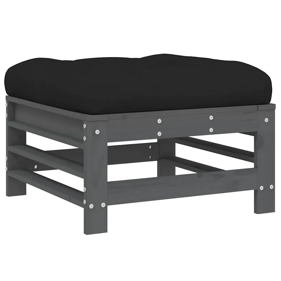 Salon de jardin 6 pcs avec coussins gris bois massif - 6