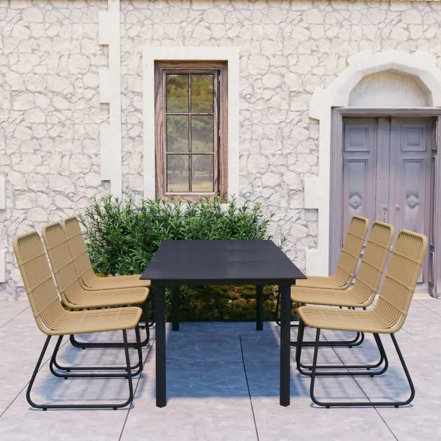 Ensemble à manger d'extérieur 7 pcs résine tressée et verre