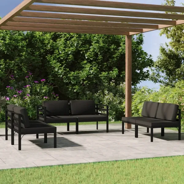 Salon de jardin 6 pcs avec coussins Aluminium Anthracite
