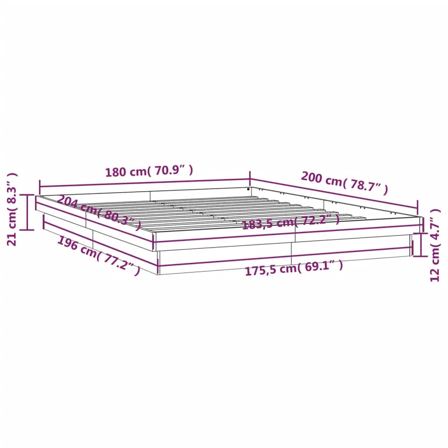 Cadre de lit à LED sans matelas blanc bois massif - 15