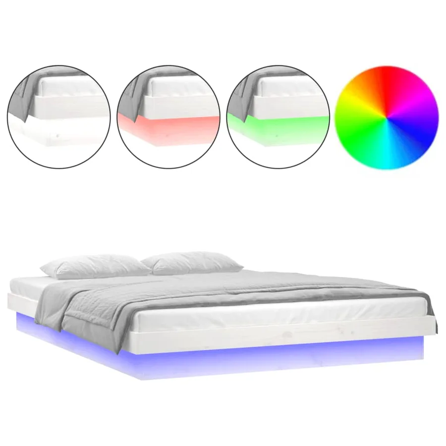 Cadre de lit à LED sans matelas blanc bois massif - 2