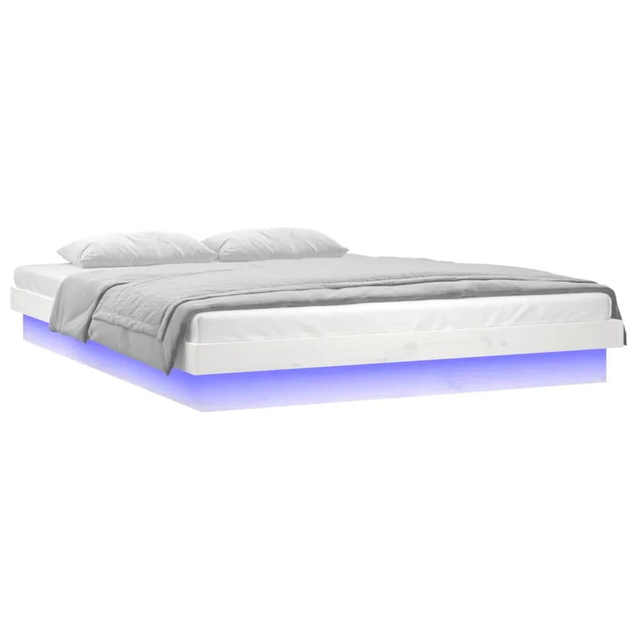 Cadre de lit à LED sans matelas blanc bois massif - 4
