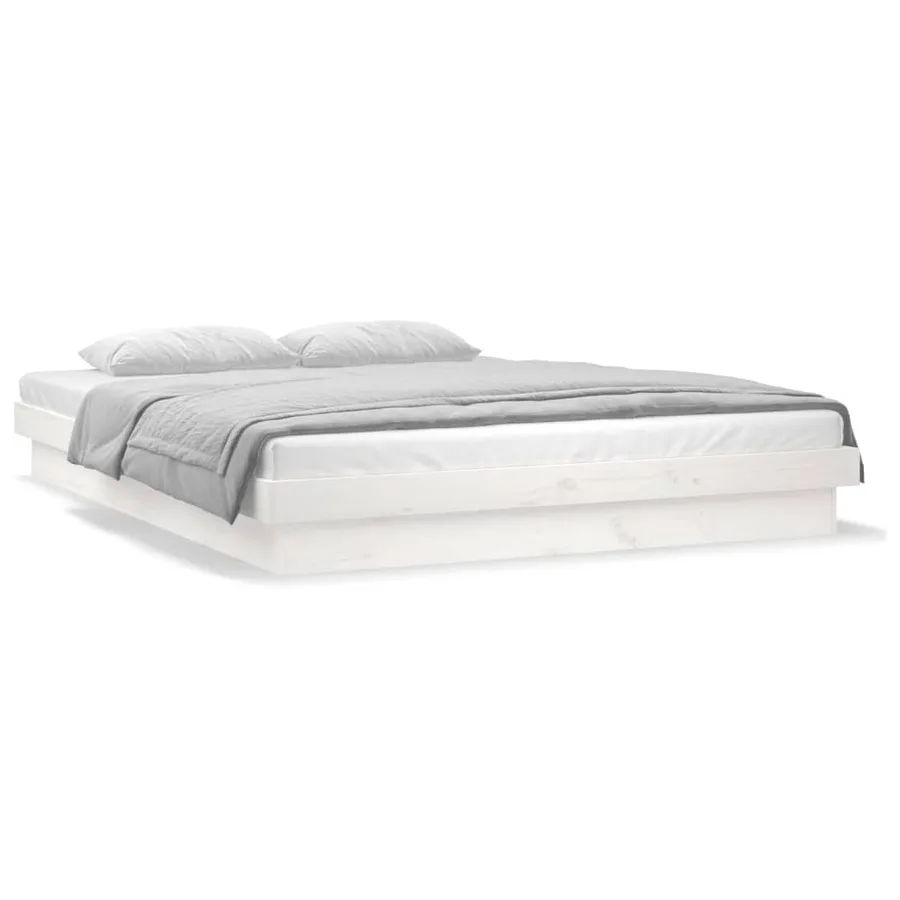 Cadre de lit à LED sans matelas blanc bois massif - 5