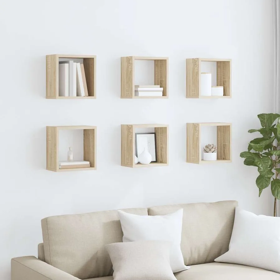 Étagères cube murales 6 pcs Chêne sonoma 26x15x26 cm - 3