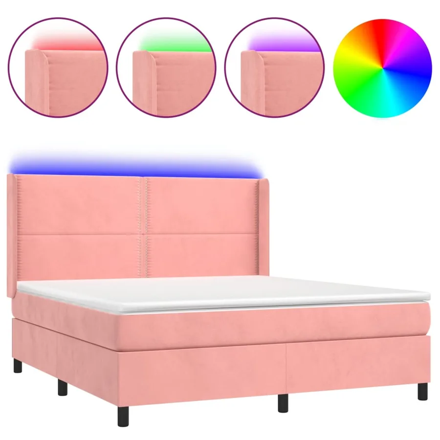 Sommier à lattes de lit matelas et LED Rose 160x200 cm Velours - 2