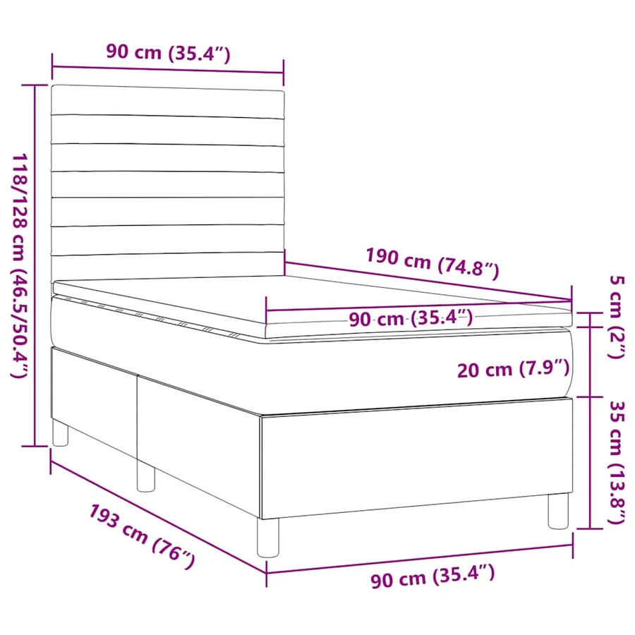 Sommier à lattes de lit avec matelas Taupe 90x190 cm Tissu - 6