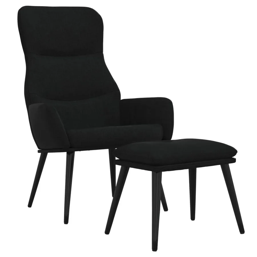 Chaise de relaxation avec tabouret Noir Tissu - 2