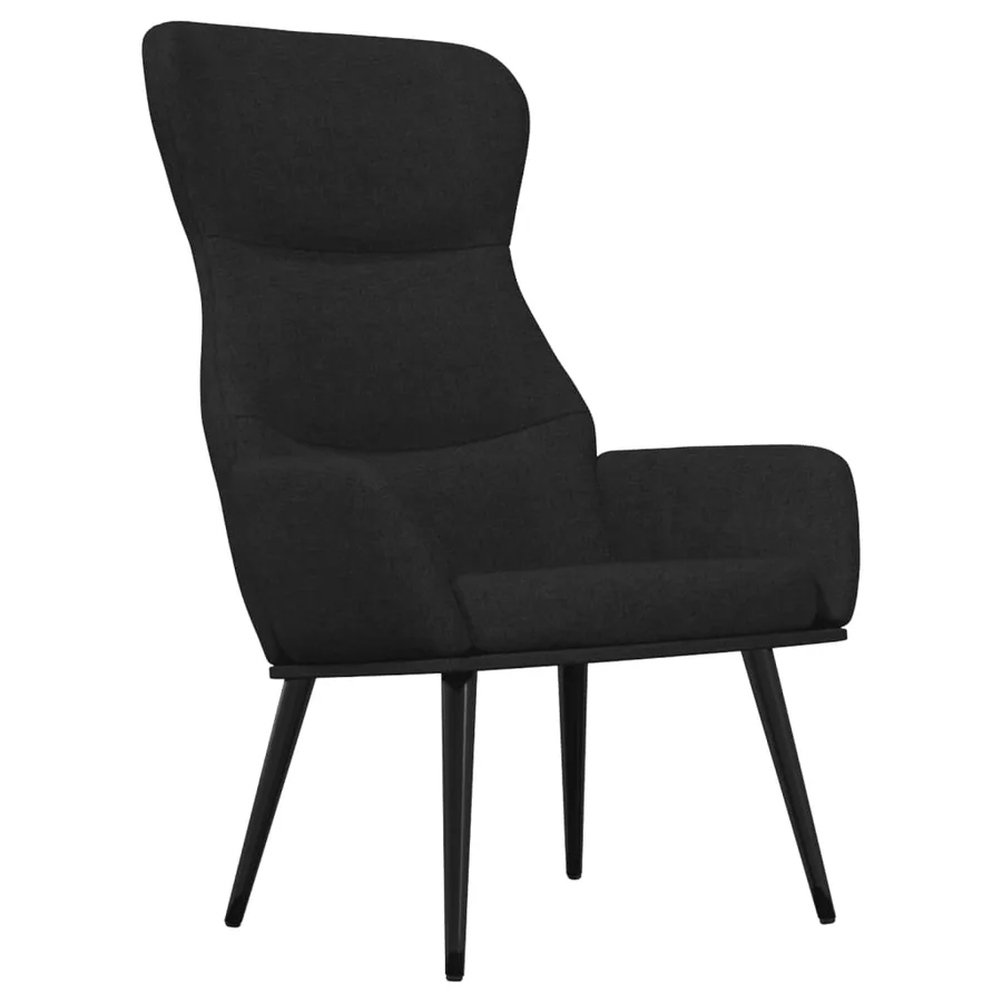 Chaise de relaxation avec tabouret Noir Tissu - 3