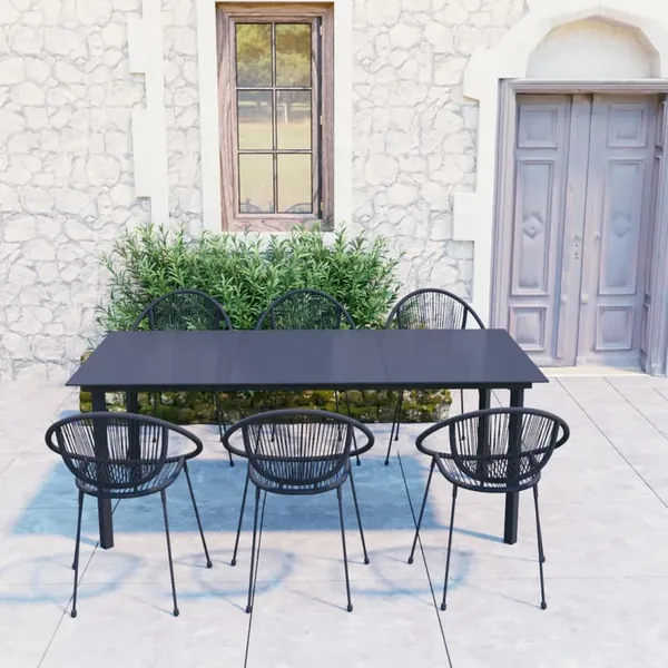 Ensemble à dîner d'extérieur 7 pcs Rotin PVC Noir
