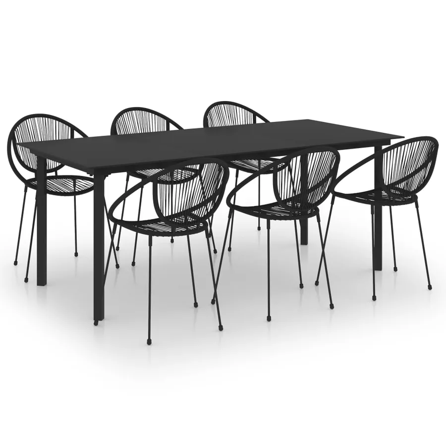 Ensemble à dîner d'extérieur 7 pcs Rotin PVC Noir - 2